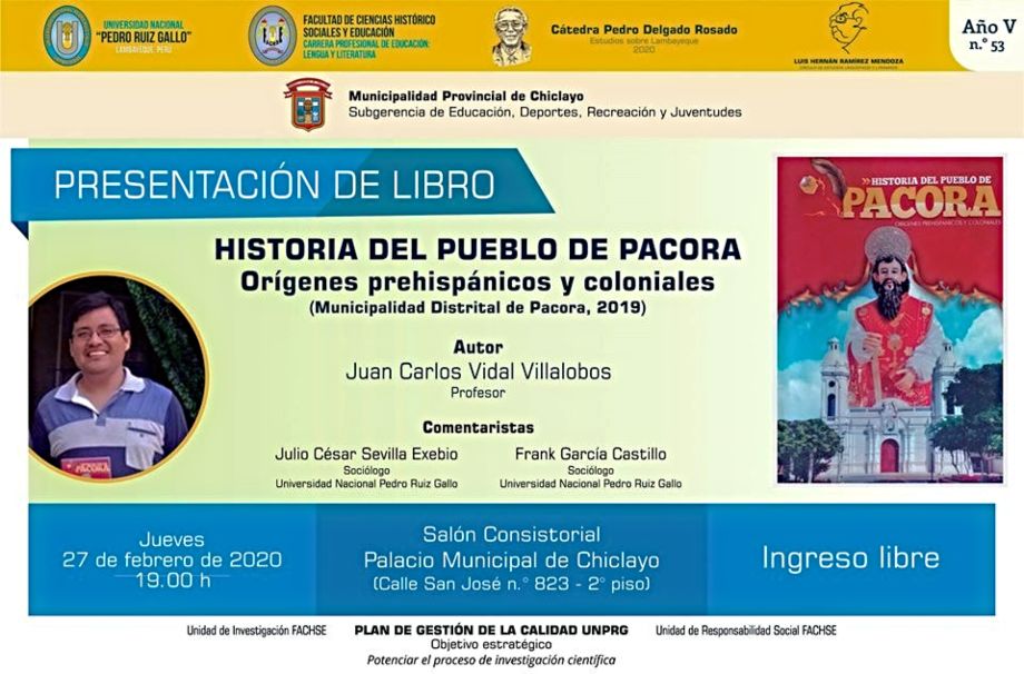 PRESENTACIÓN DEL LIBRO “HISTORIA DEL PUEBLO DE PACORA. ORÍGENES PREHISPÁNICOS Y COLONIALES” VÍA AGENDA CIX